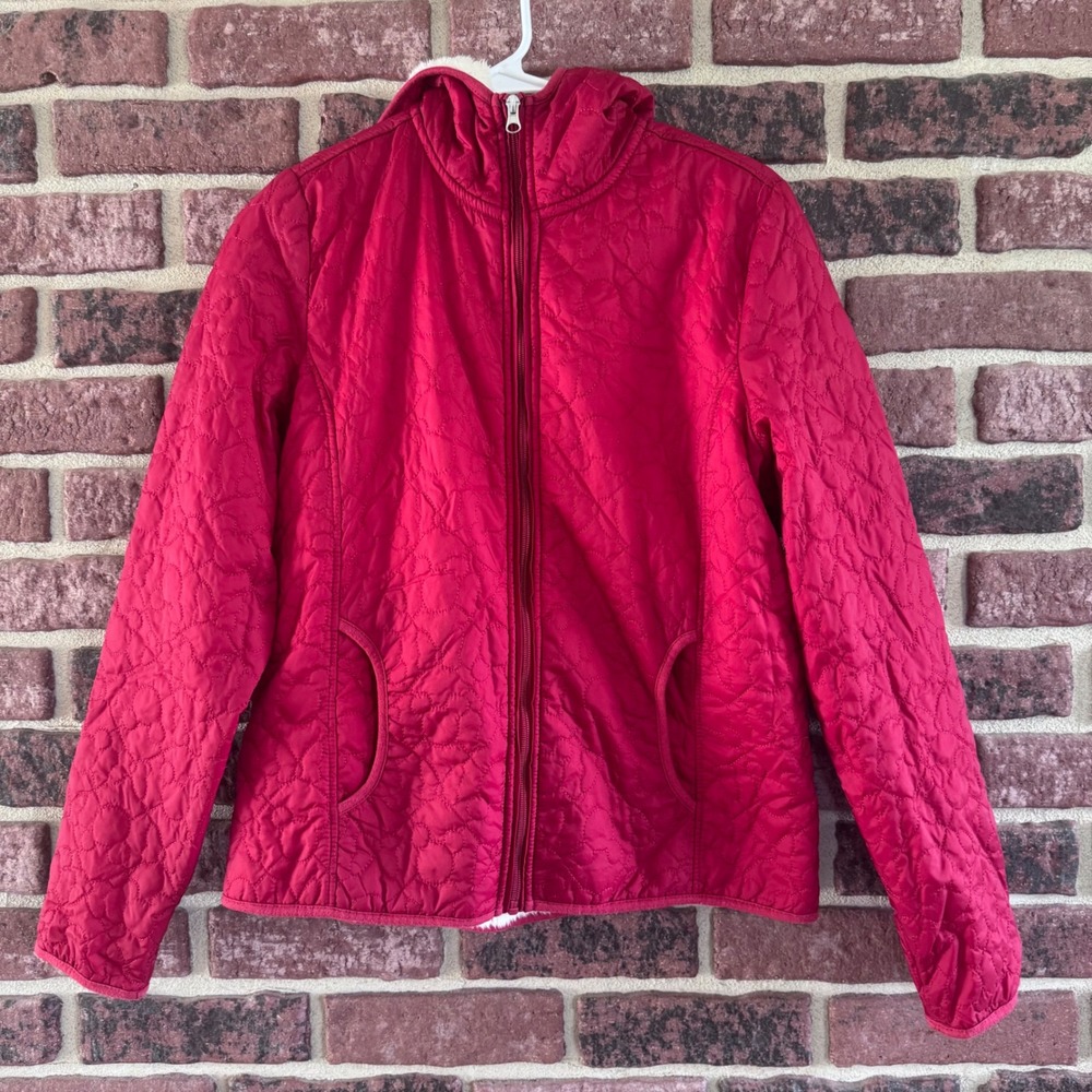 Disney Mickey Minnie Mouse Quilted Faux Fur Lined Hooded Jacket Red S Puffer